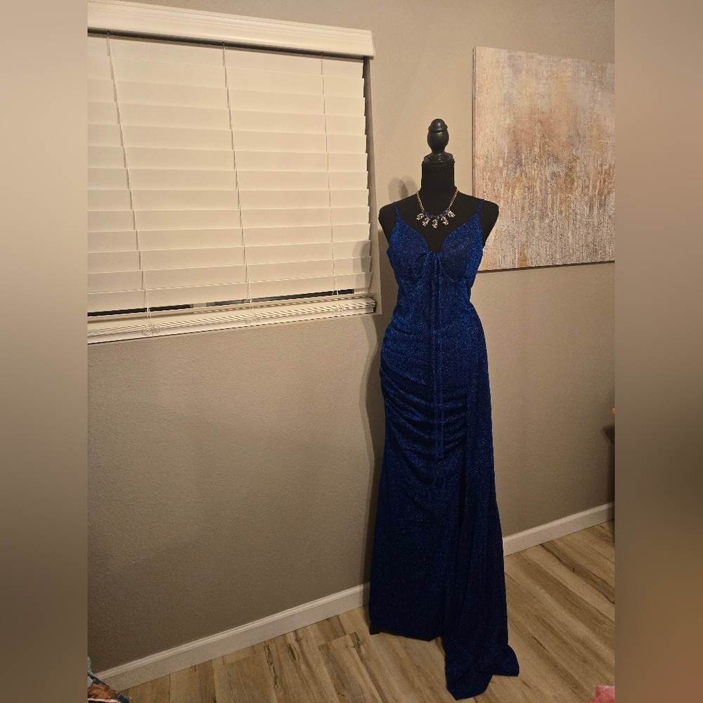 💋 Elegant Glittery Blue-black Spaghetti Strap Dress